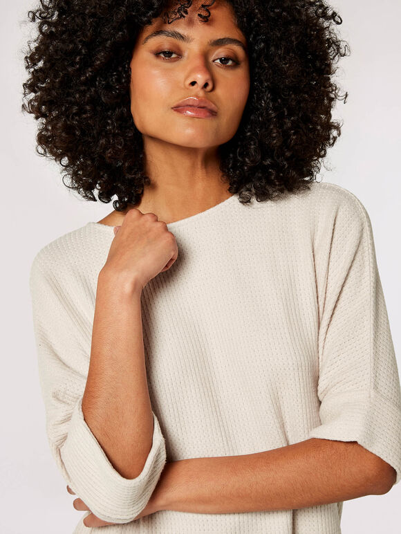 Waffle Knit Batwing Top , Stone, large