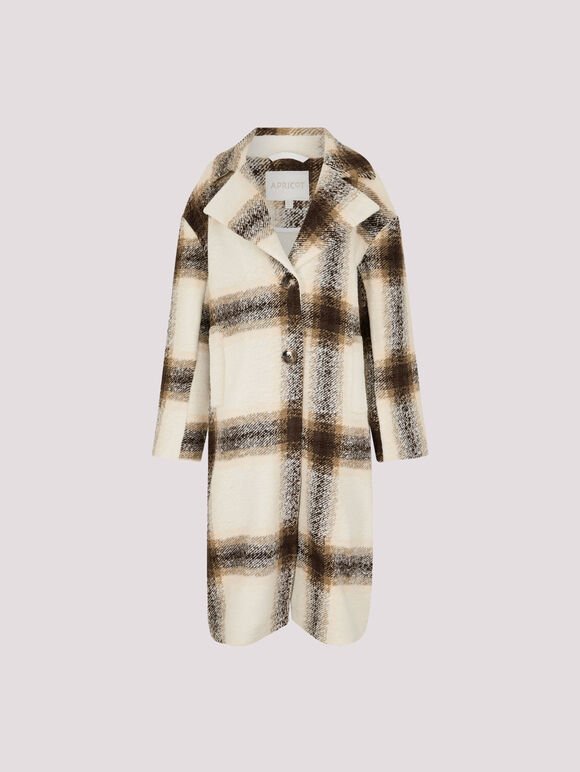 Soft Oversized Check Coat, Cream, large