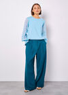 Contrast Organza Sleeves Jumper, Sky Blue, large