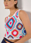 Diamond Crochet Crop Vest Top, Blue, large