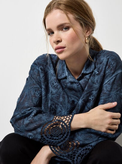 Textured Cotton Floral Crochet Blouse
