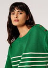 Stripe Knitted Gold Button Jumper, Green, large