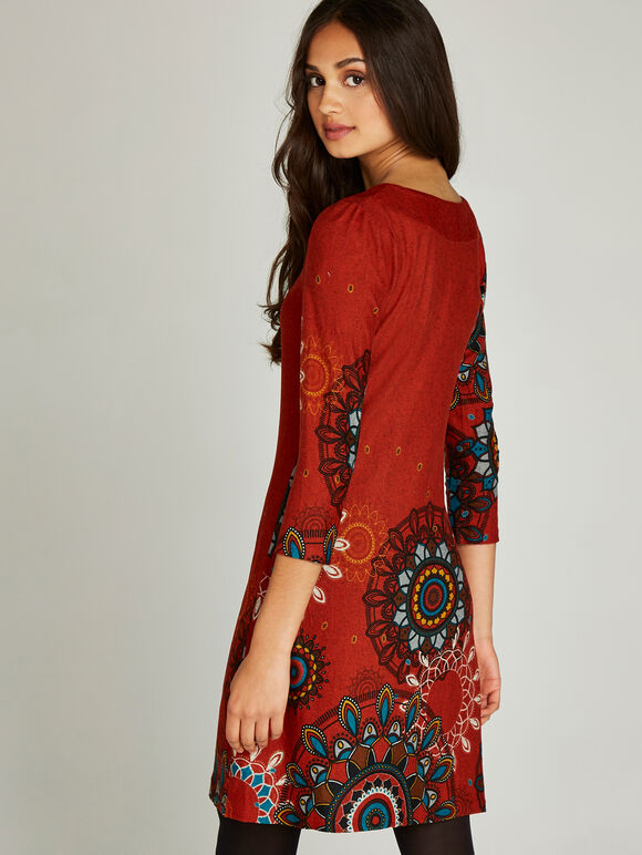 Kaleidoscope Tribal Border Dress, Red, large