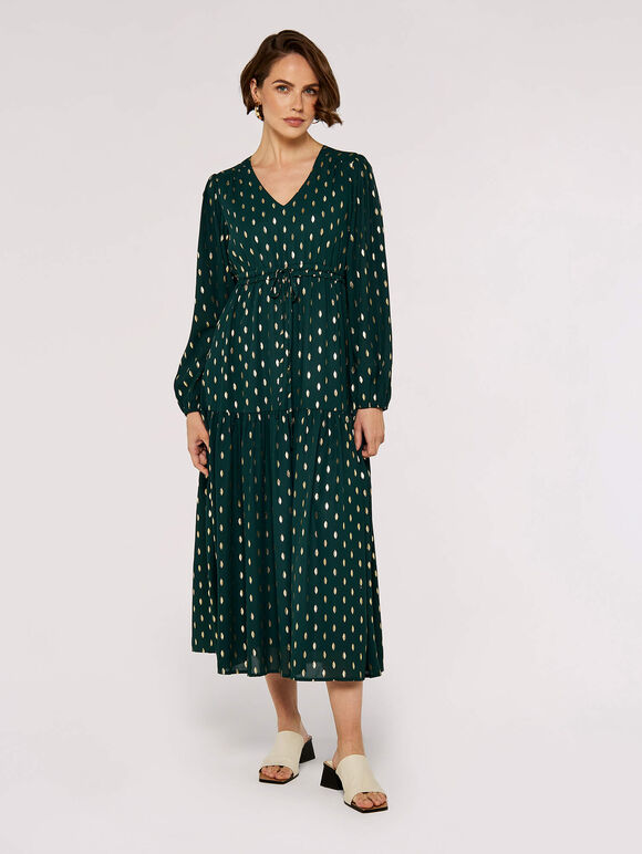 Foil Luminous Midi Dress, Green, large