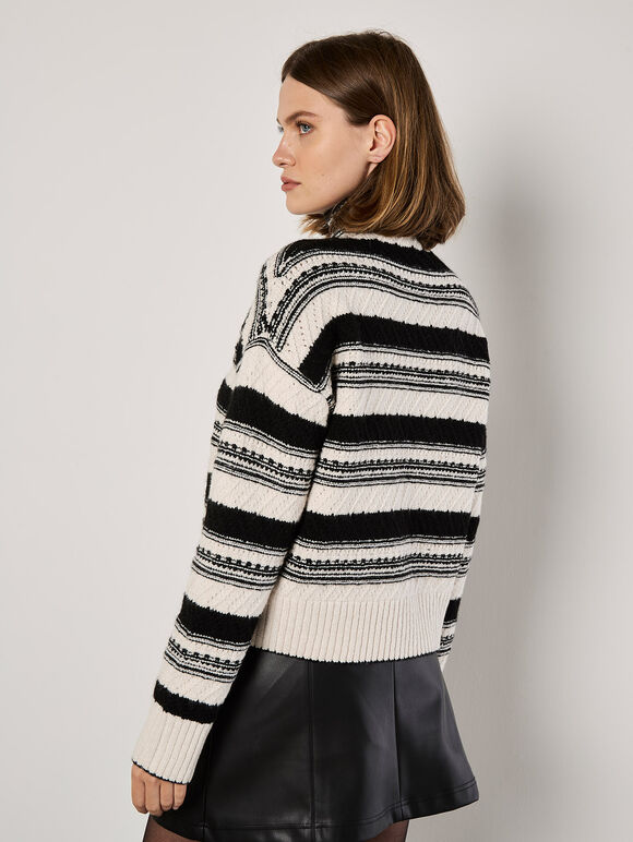 Pointelle Mixed Stripe Jumper, Black, large