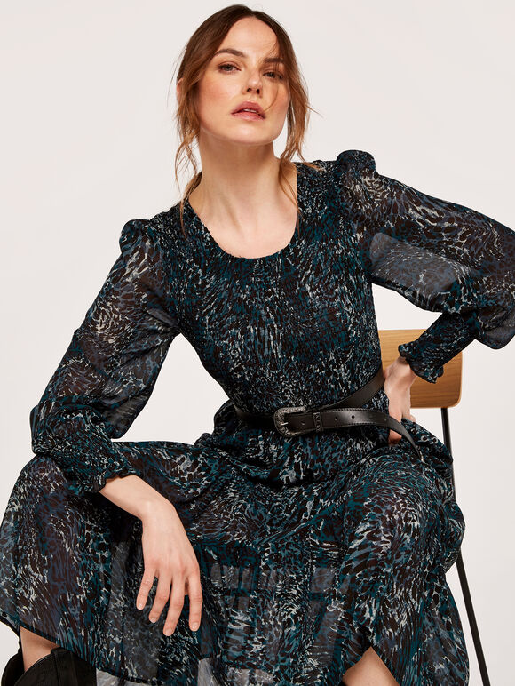 Leopard Print Midi Dress, Green, large