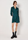 Animal Print Satin Wrap Mini Dress, Green, large