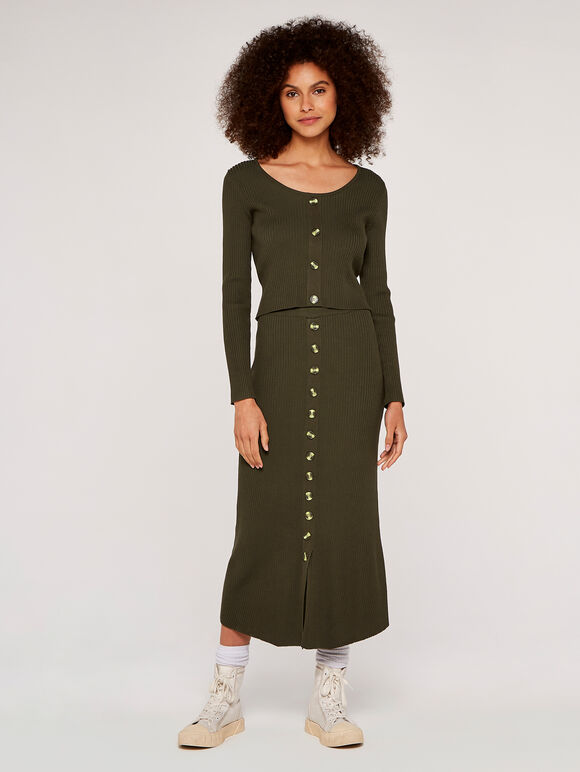 Button Down Skirt, Khaki, large