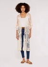 Embroidered Mesh Longline Kimono, Stone, large