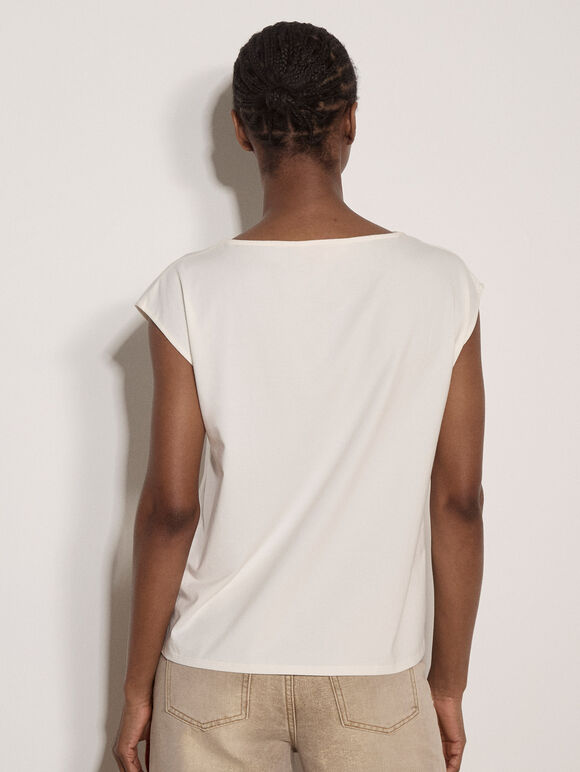 Cotton Blend Jersey T-Shirt, Cream, large