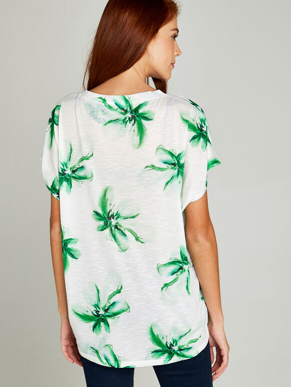 Misty Floral Over-sized Top, Green, large