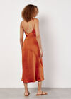 Ruched Satin A-Line Midi Dress, Orange, large