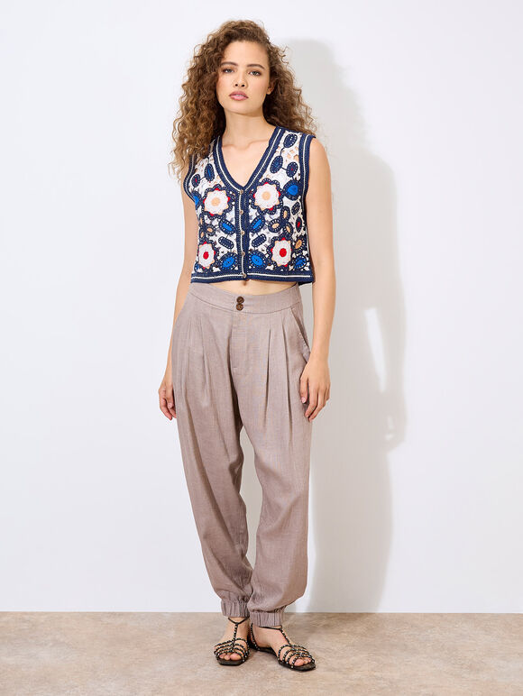 Floral Crochet Waistcoat, Navy, large