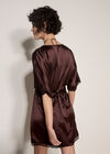 Lace Kimono Satin Mini Dress, Brown, large