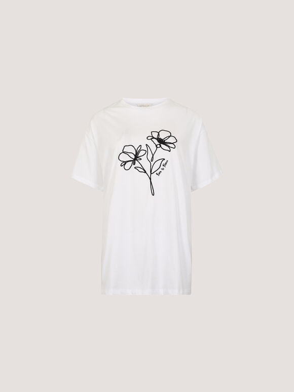 Born To Bloom Floral Cotton T-Shirt, Black, large