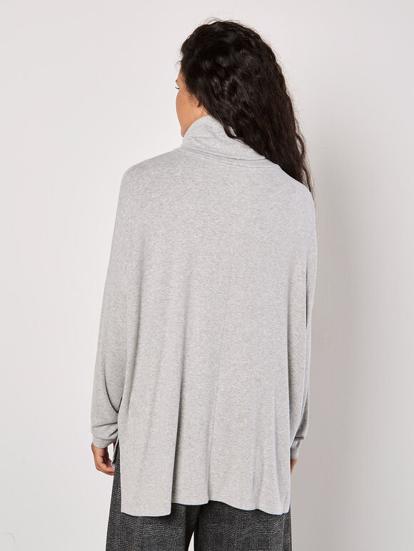 Roll Neck Soft Touch Oversized Top, Grey, large