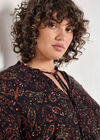 Curve Painterly Paisley Peplum Hem Top, Black, large