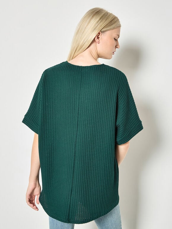 Waffle Knit Batwing Top, Green, large