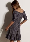 Irregular Spot Bardot Mini Dress, Navy, large