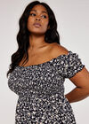 Curve  Floral Shirred Split Dress, Navy, large