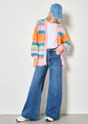 Colourful Stripe Fluffy Knit Cardigan, Pink, large