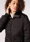 Faux Fur Hood Puffer Jacket, Black, large