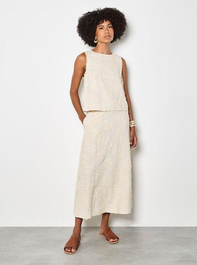 Embroidered Floral Linen Blend Shell Top