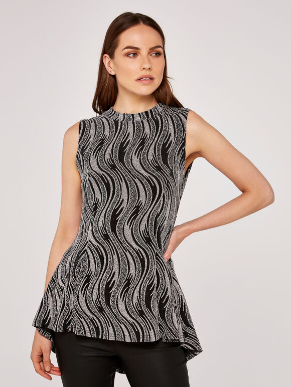Lurex Swirls Sleeveless Top, Black, large