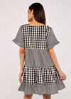 Gingham Tiered Dress, Black, large