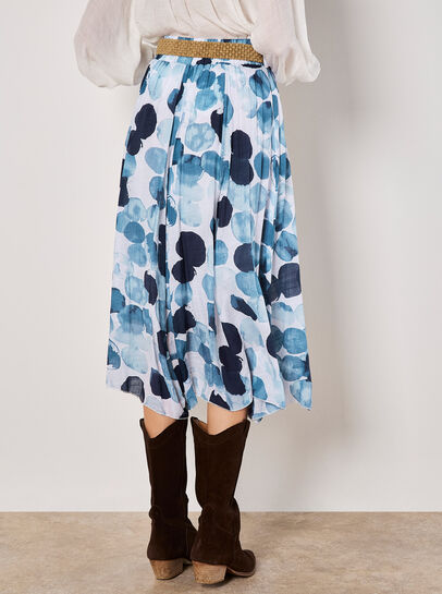 Abstract Print Slub Midi Skirt