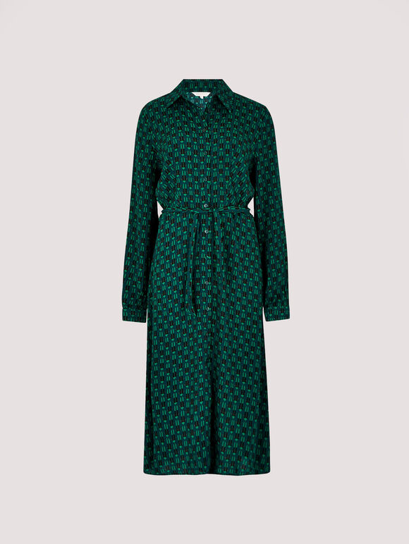 Geometric Shirt Midi Dress, Green, large