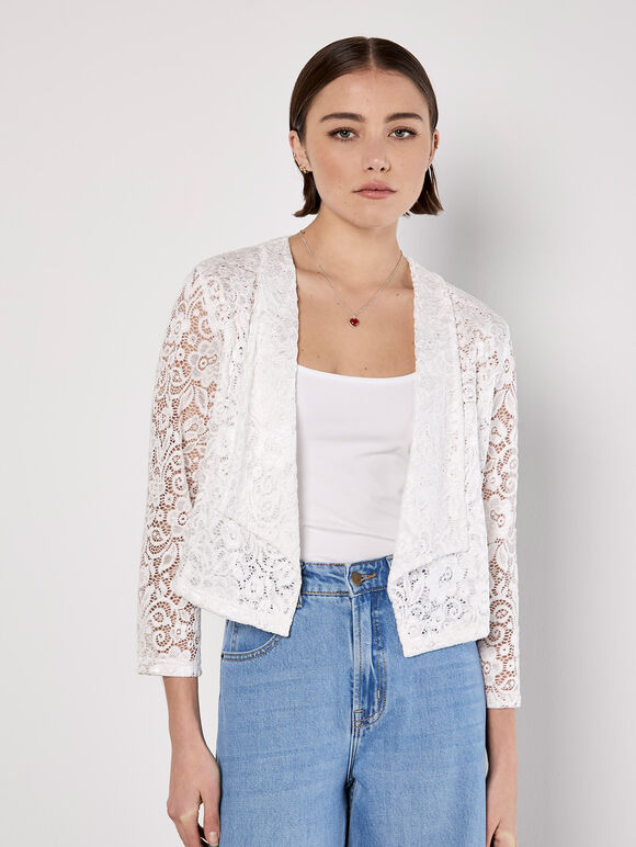 Floral Lace Blazer, White, large