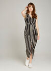 Black Stripe Crepe Maxi Dress, Black, large
