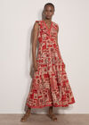 Shimmer Scarf Print Tiered Midaxi Dress, Red, large