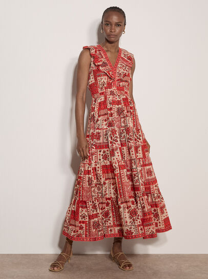 Shimmer Scarf Print Cotton Midaxi Dress