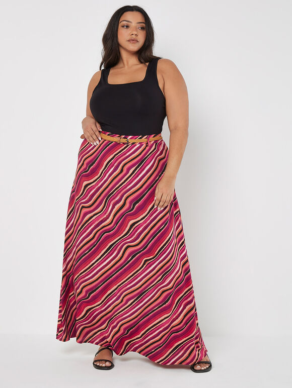Curve Retro Wave Maxi Skirt, Pink, large