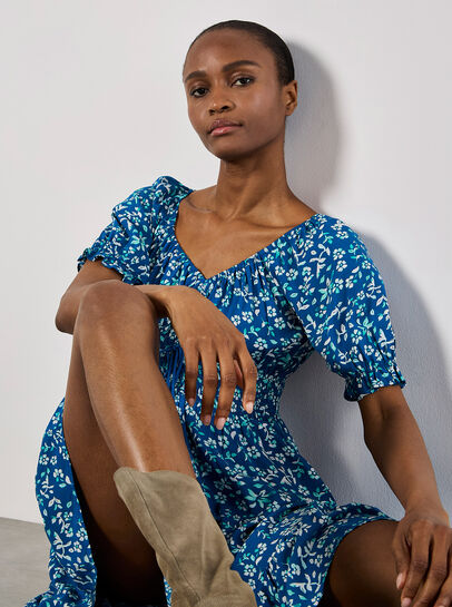 Sarasa Floral Bardot Mini Dress