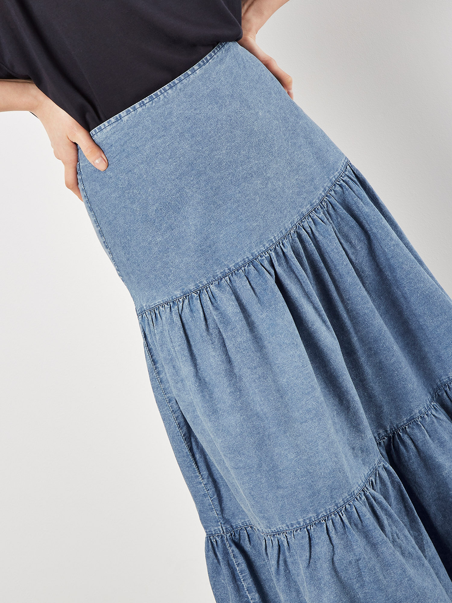Plus size tiered denim skirt shop