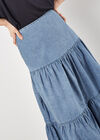 Cotton Denim Tiered Maxi Skirt, Blue, large