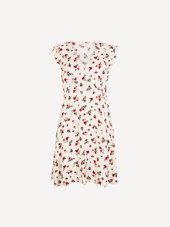 Vintage Floral Ruffle Mini Dress, Cream, large