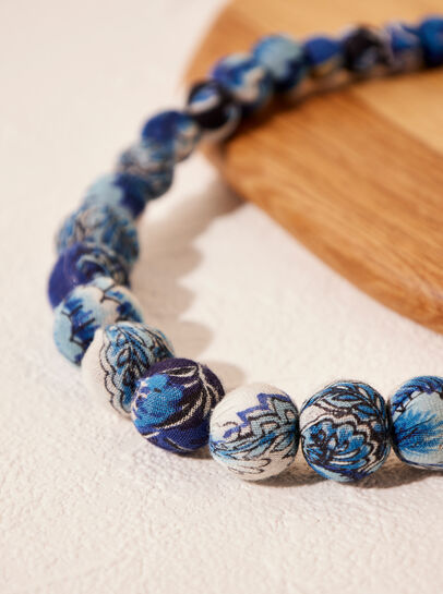 Blue Fabric Bead Necklace