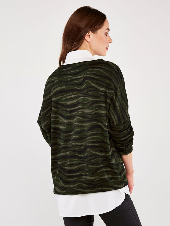 Abstract Zebra Oversize Top, Green, large