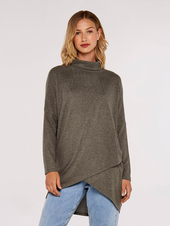 Soft Touch Wrap Tunic Top , Khaki, large