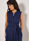 Textured Cotton Button Down Mini Dress, Navy, large