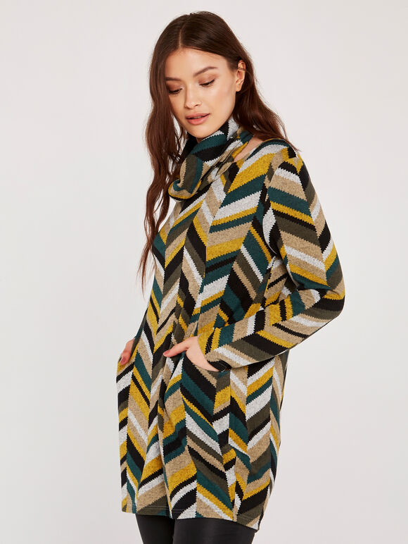 Snood Patchwork Chevron Tunic, Green, large