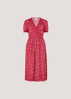 Floral Fruit Wrap Midi Dress, Red, large