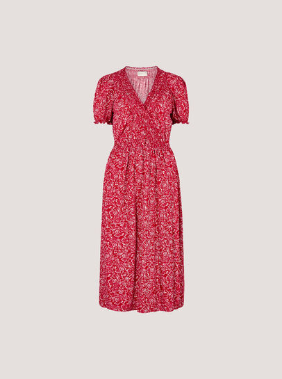 Floral Fruit Wrap Midi Dress