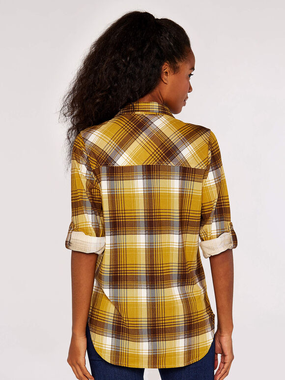 Check Brushed Jersey Shirt, Mustard, large
