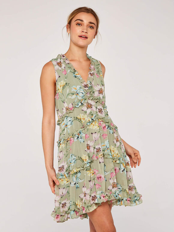 Floral Tiered Ruffle Dress, Mint, large