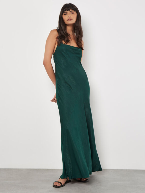 Backless Satin Maxi Dress, Green, large